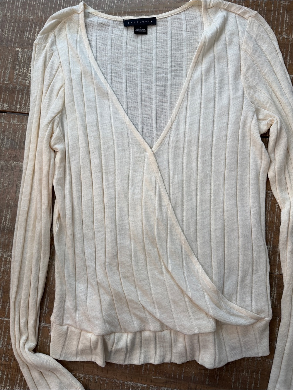 Sanctuary Pale Yellow  Ribbed Faux-Wrap Long Sleeve Top